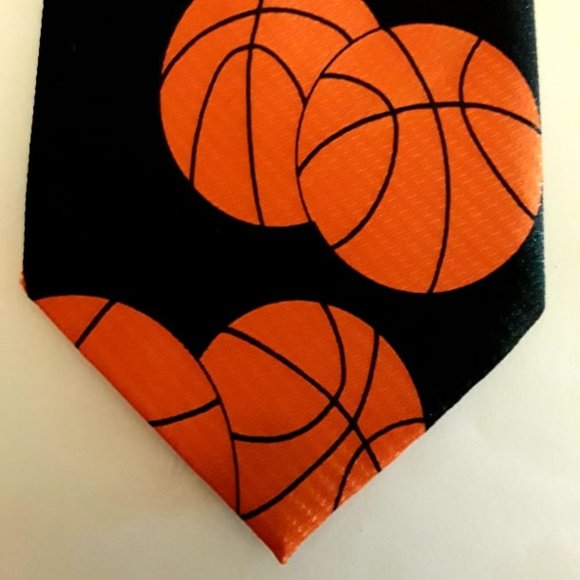 GEAR-UP FOR BASKETBALL - 100% POLYESTER NECKTIE - BRIGHT ORANGE & BLACK BACKING - Picture 1 of 3